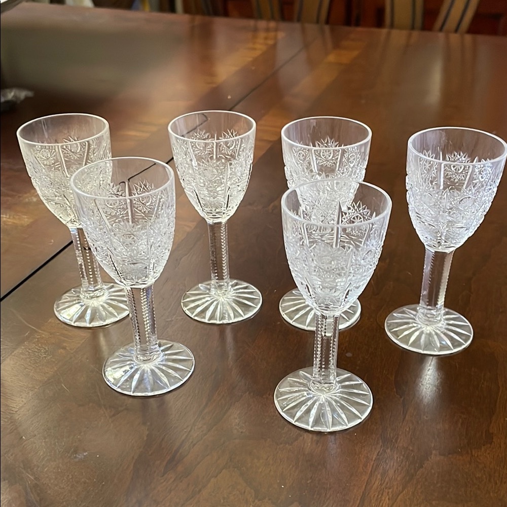 Vintage set of 6 Queen Lace Bohemian Czech cut crystal footed cordials